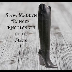 Steve Madden “ranger” knee length heels black boots. Only worn once, to try on.